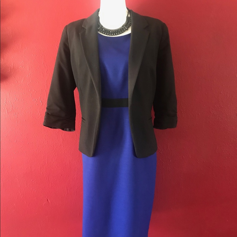 Royal blue and black A-Line dress. Sz. 14 - Picture 3 of 8